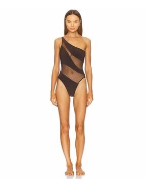 Norma Kamali One Shoulder Sheer Panel Swimsuit
